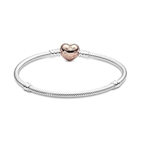 Pandora Pavé Sterling Silver Bracelet w 14k rose gold-plated heart clasp - - Picture 3 of 15
